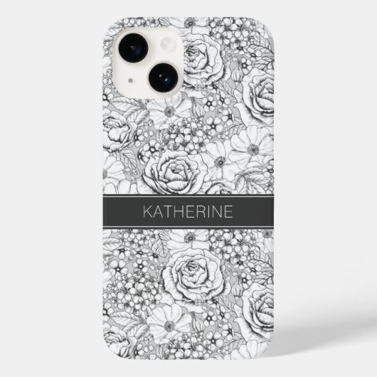 B&W Bloementuin Roos Patroon Case-Mate iPhone Case (Achterkant)