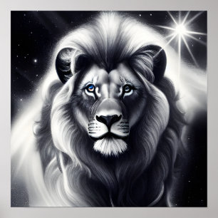 B&W Blue Eyed Lion Poster