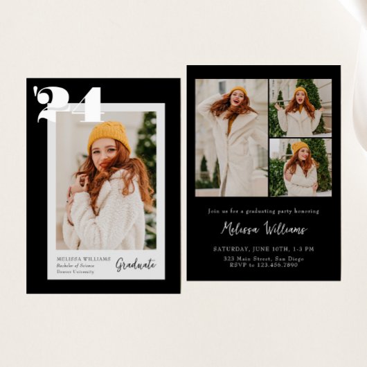 B&W Bold Modern Class of 2024 4 Foto's Afstuderen Kaart