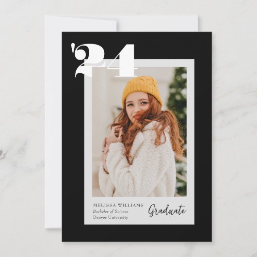 B&W Bold Modern Class of 2024 4 Foto's Afstuderen Kaart (Voorkant)