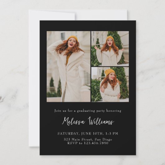 B&W Bold Modern Class of 2024 4 Foto's Afstuderen Kaart (Achterkant)