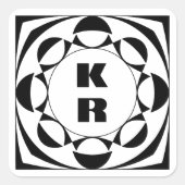 B/W Bold Monogram Geometric Vertical Initials Vierkante Sticker (Voorkant)