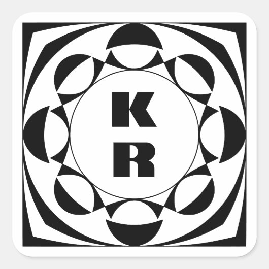 B/W Bold Monogram Geometric Vertical Initials Vierkante Sticker (Voorkant)