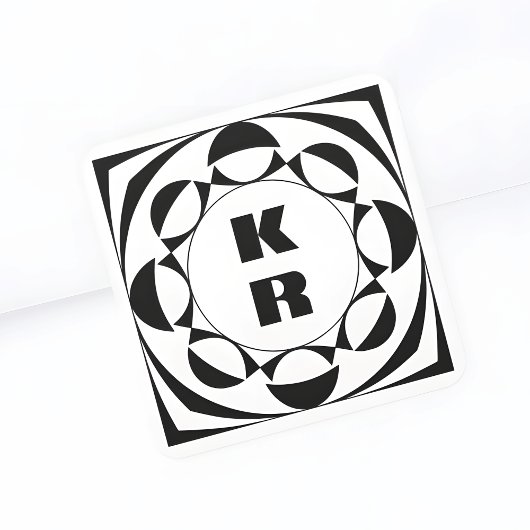 B/W Bold Monogram Geometric Vertical Initials Vierkante Sticker