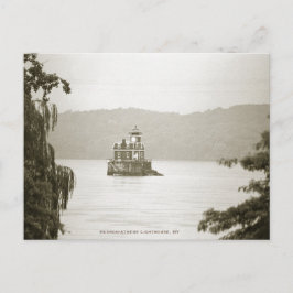 B&W Briefkaart van de vuurtoren Hudson-Athene, NY