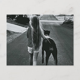 B&W-Briefkaart voor meisjes en honden Briefkaart