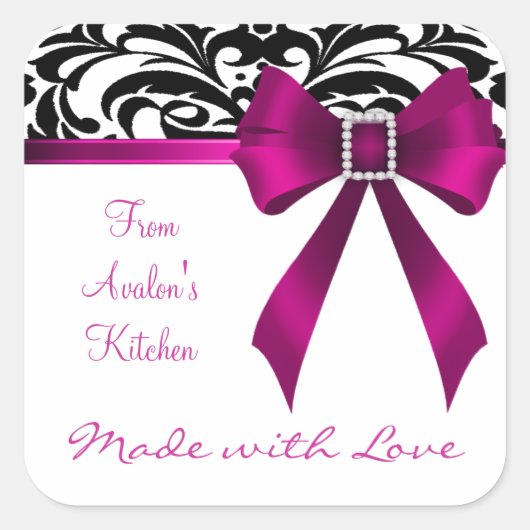 B&W Brocade Roze Bow Bakken Stickers (Voorkant)