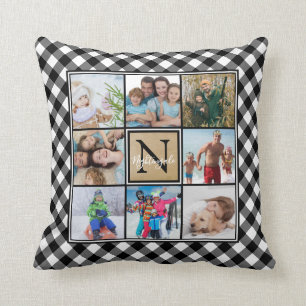 B&W Buffalo Check 8 Foto Monogram & Naam Kussen