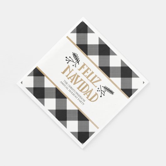 B&W Buffalo Check Brown Kraft Feliz Navidad Servet (Hoek)