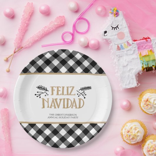 B&W Buffalo Check FELIZ NAVIDAD gepersonaliseerd Papieren Bordje (Feest)