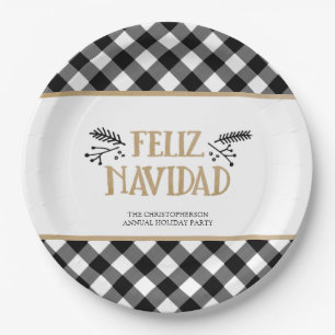 B&W Buffalo Check FELIZ NAVIDAD gepersonaliseerd Papieren Bordje