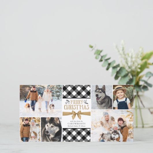 B&W Buffalo Check Gold Brown MERRY CHRISTMAS Feestdagenkaart (Staand voorkant)
