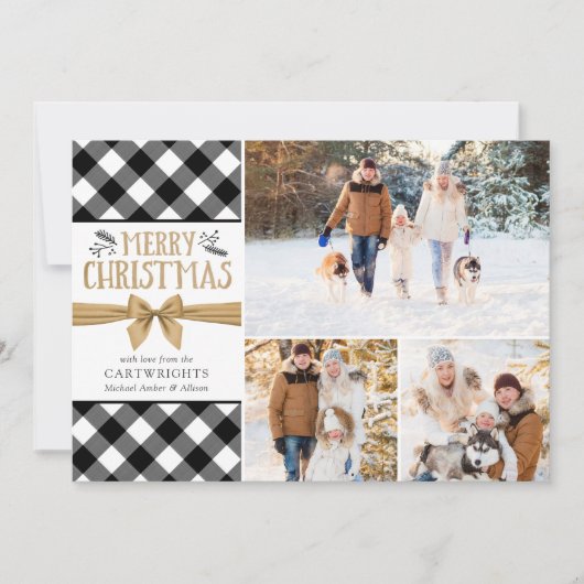 B&W Buffalo Check Gold Brown MERRY CHRISTMAS Feestdagenkaart (Voorkant)