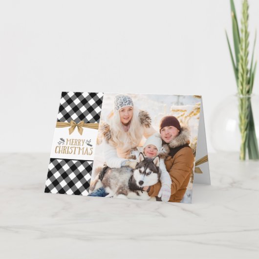 B&W Buffalo Check | Initialen | PRETTIG KERSTFEEST Kaart (Voorkant)