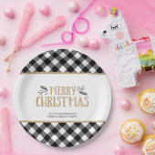 B&W Buffalo Check MERRY CHRISTMAS Personalized Papieren Bordje (Feest)