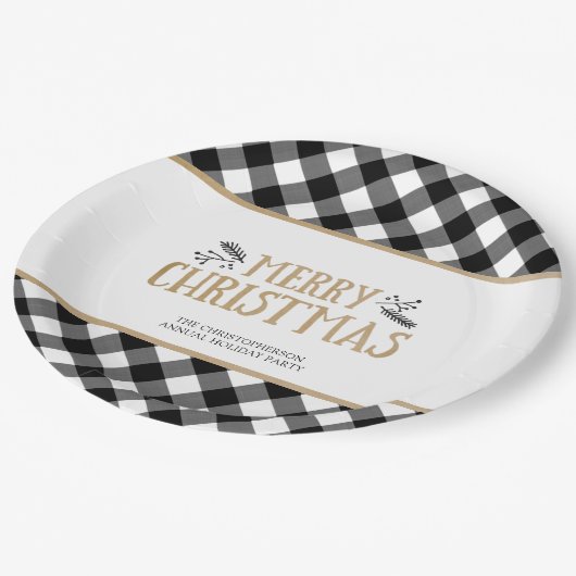 B&W Buffalo Check MERRY CHRISTMAS Personalized Papieren Bordje (Gekanteld)