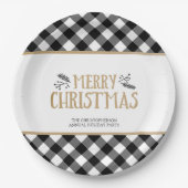 B&W Buffalo Check MERRY CHRISTMAS Personalized Papieren Bordje (Voorkant)