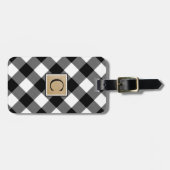 B&W Buffalo Check Monogram en Contactgegevens Bagagelabel (Voorkant horizontaal)