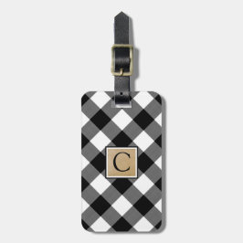B&W Buffalo Check Monogram en Contactgegevens Bagagelabel