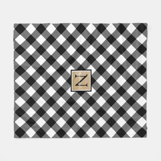 B&W Buffalo Check Monogram (naam optioneel) Fleece Deken (Voorkant (Horizontaal))