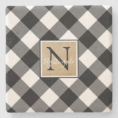 B&W Buffalo Check Monogram Naam Stenen Onderzetter (Voorkant)