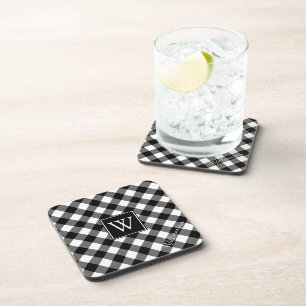 B&W Buffalo Check Pset Monogram (naam optioneel) Bier Onderzetter