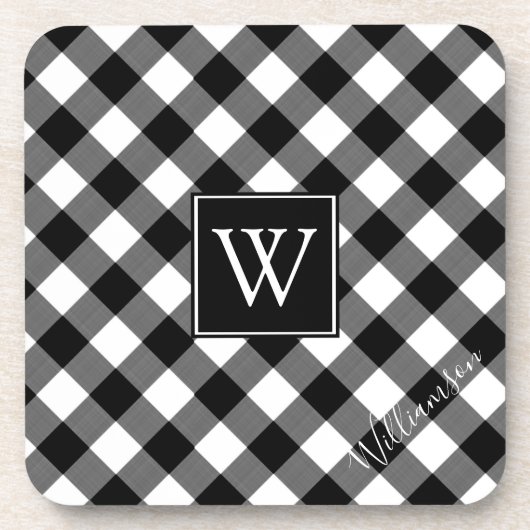 B&W Buffalo Check Pset Monogram (naam optioneel) Bier Onderzetter (Voorkant)