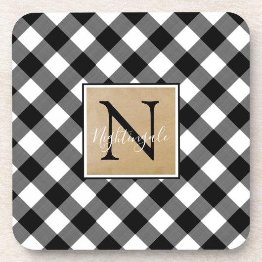 B&W Buffalo Check Pset Monogram (naam optioneel) Bier Onderzetter (Voorkant)
