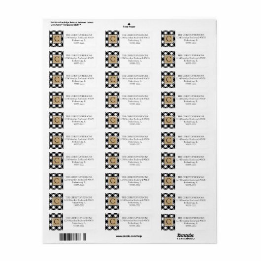 B&W Buffel Check Plaid en Kraft Paper Monogram Etiket (Full Sheet)