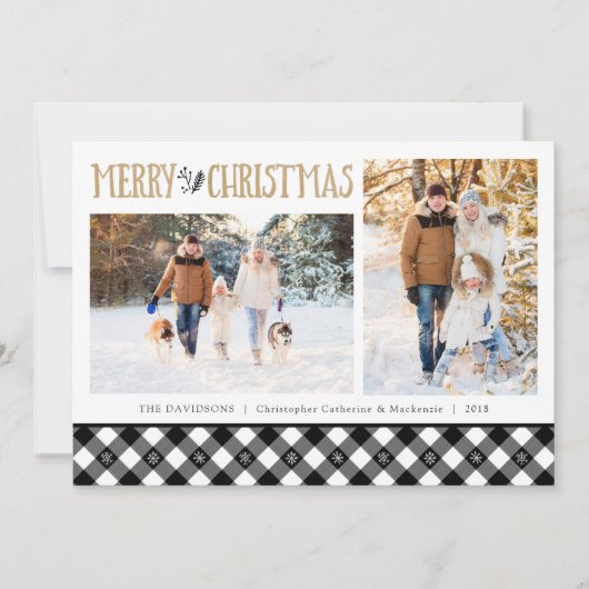 B&W Buffels Sneeuwvlokken controleren | Vrolijk ke Feestdagenkaart (Voorkant)