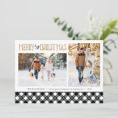 B&W Buffels Sneeuwvlokken controleren | Vrolijk ke Feestdagenkaart (Staand voorkant)