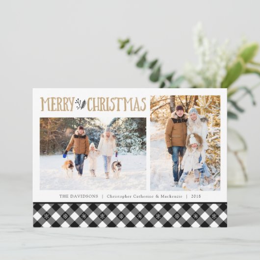 B&W Buffels Sneeuwvlokken controleren | Vrolijk ke Feestdagenkaart (Staand voorkant)