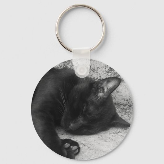B&W - Cat Sleeping Sleutelhanger (Voorkant)
