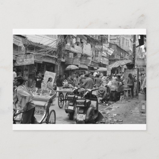 B&W Chaos in Delhi Briefkaart (Voorkant)
