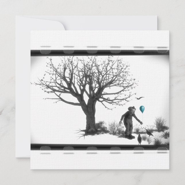 B&W Clown - Turquoise Balloon - Old Tree - Ravens (Voorkant)