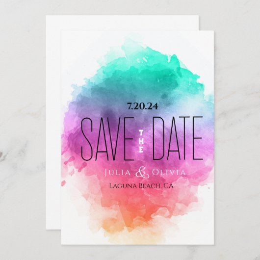 (B&W) Creatieve Moderne Waterverf sparen de Datum Save The Date (Voorkant / Achterkant)