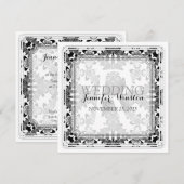  B&W Damask Monogram Wedding Invitations Kaart (Voorkant / Achterkant)