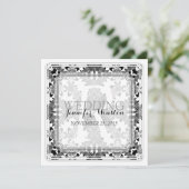  B&W Damask Monogram Wedding Invitations Kaart (Staand voorkant)