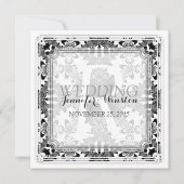 B&W Damask Monogram Wedding Invitations Kaart (Voorkant)