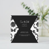 B/W Damask Photo Wedding Save the Date (Staand voorkant)