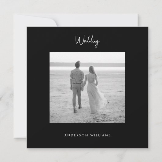 B/W Damask Photo Wedding Save the Date (Achterkant)