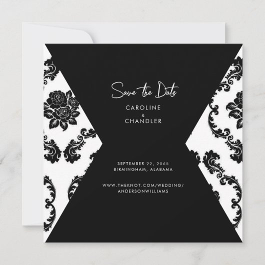 B/W Damask Photo Wedding Save the Date (Voorkant)