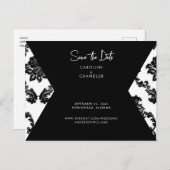 B/W Damask Photo Wedding Save the Date Briefkaart (Voorkant / Achterkant)