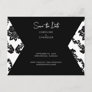 B/W Damask Photo Wedding Save the Date Briefkaart
