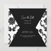 B/W Damast Foto Huwelijk Save The Date (Voorkant)