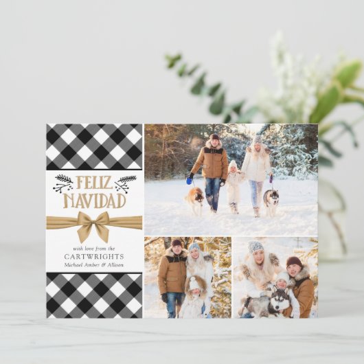 B&W de Controle Gouden Bruine FELIZ NAVIDAD van Feestdagenkaart (Staand voorkant)