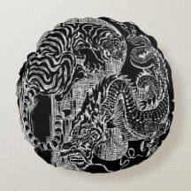 B&W Dragon Tiger Yin Yang Symbol Etch