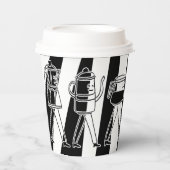 B & W Drie koffiezetapparaten Gestreepte koffie Papieren Bekers (Voorkant)
