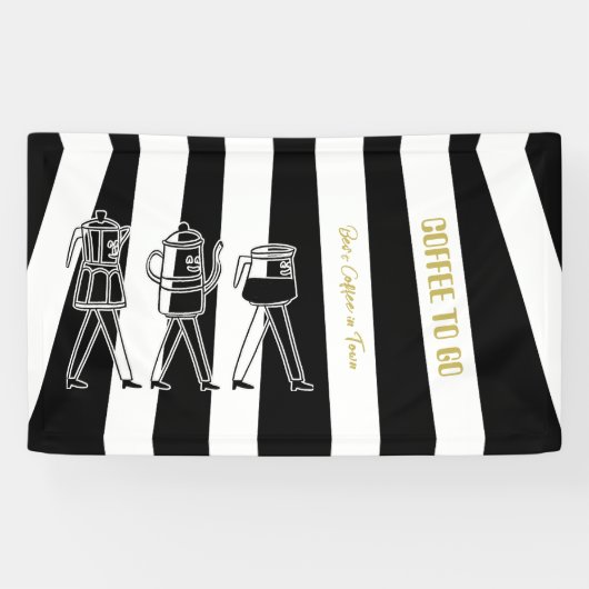 B & W Drie Koffiezetapparaten Gestreepte Koffie Spandoek (Horizontaal)