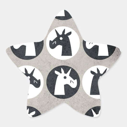 B&W Eenhoorn Stippen Ster Sticker (Voorkant)